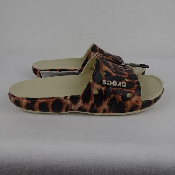 Crocs Leopard Print Slides Men Size 9 US Women Size 11 Animal Print Sandals - Picture 3 of 9